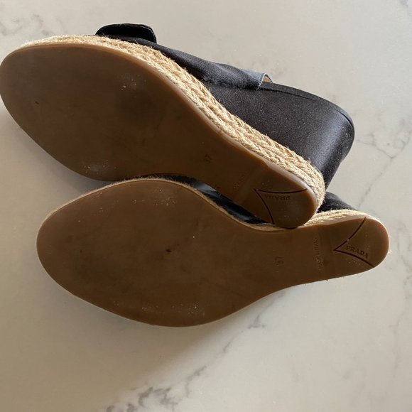 prada satin wedge peep toe espadrilles w/ rosette - Picture 6 of 6